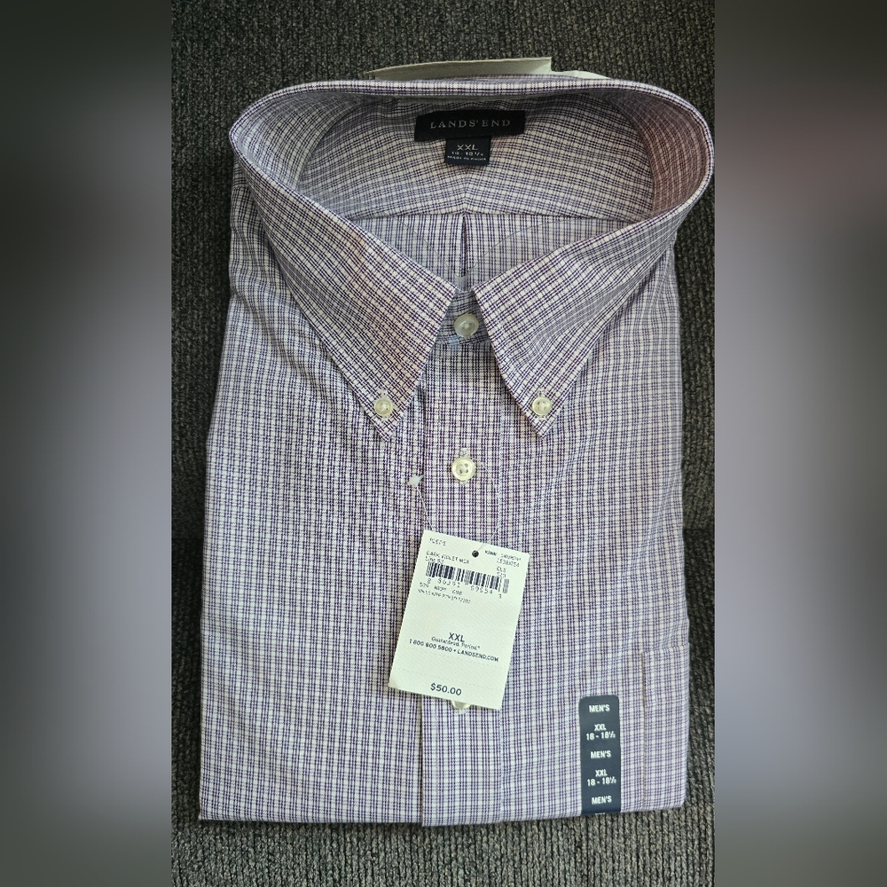 Lands' End Men's Casual Purple Plaid Shirt